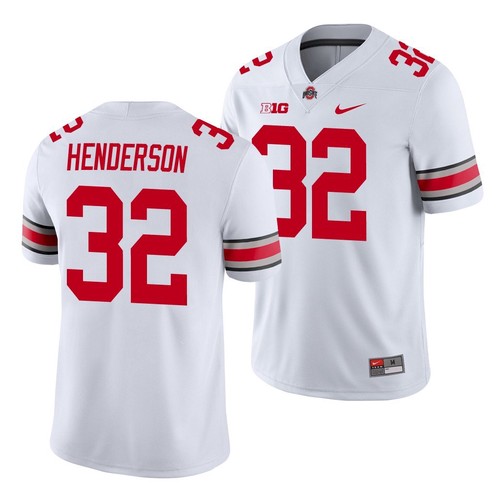 Men's Ohio State Buckeyes #32 TreVeyon Henderson White Stitched Jersey
